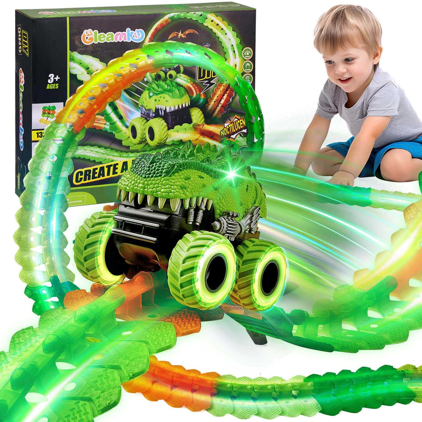 Dinosaur Race Car Track Toys Set