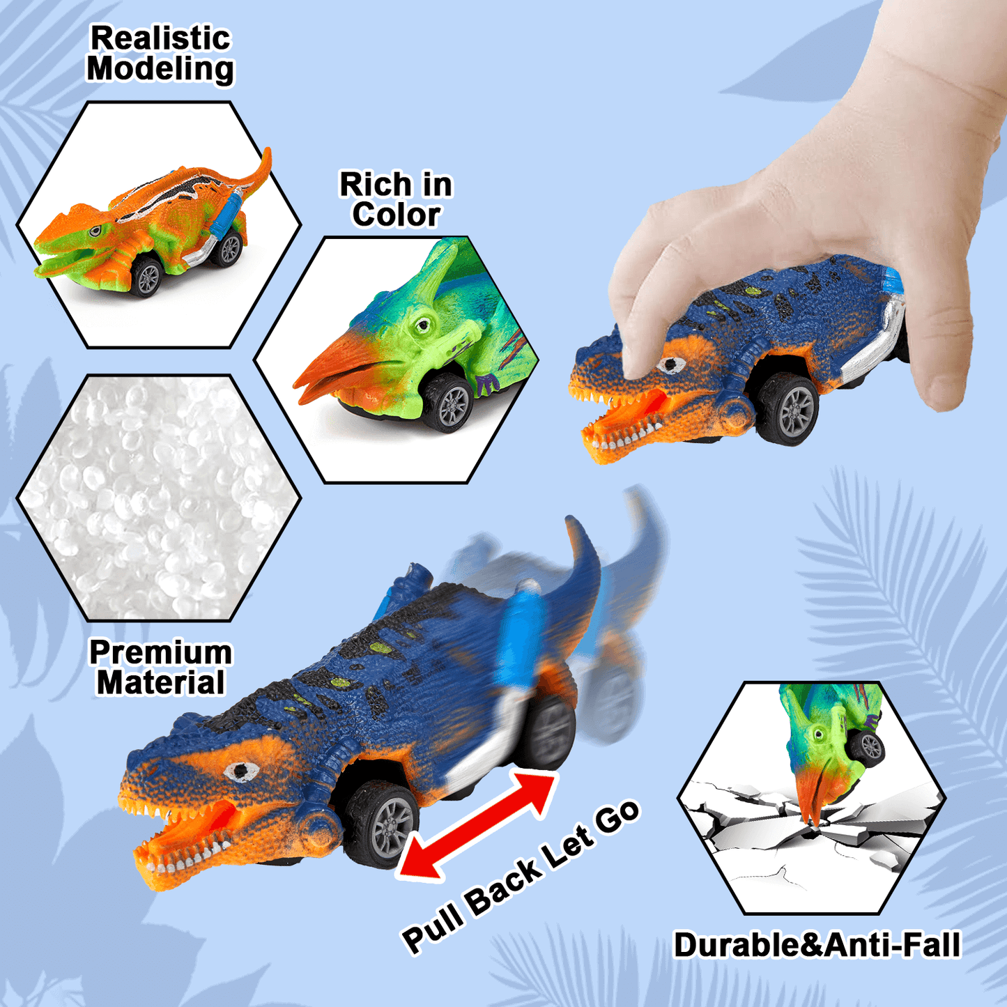 6 Pack Dinosaur Pull Back Car Toy