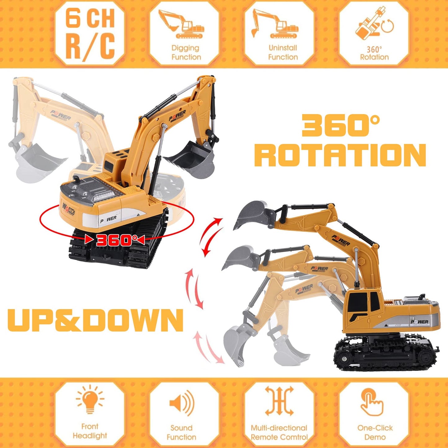Gleamkid 6 channel remote control excavator with 360° rotation