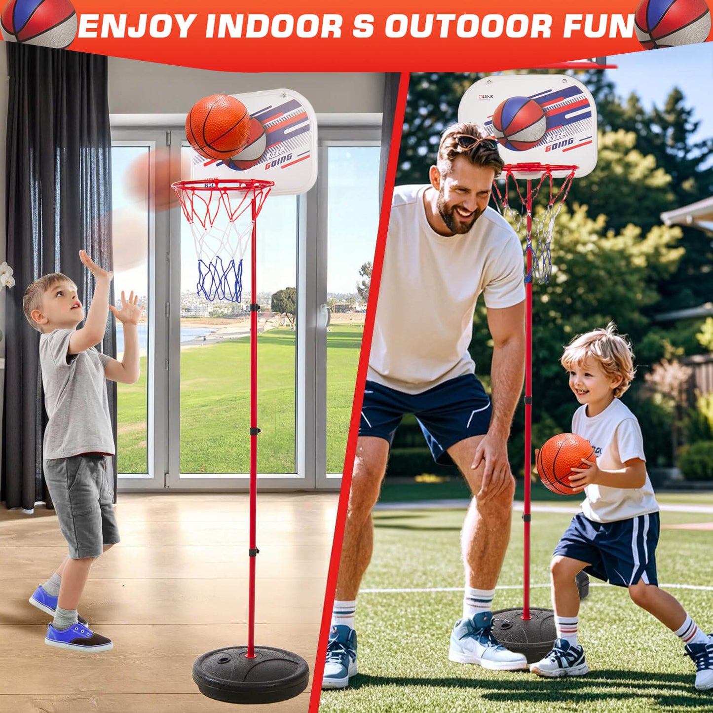 Adjustable Height Kids Basketball Hoop