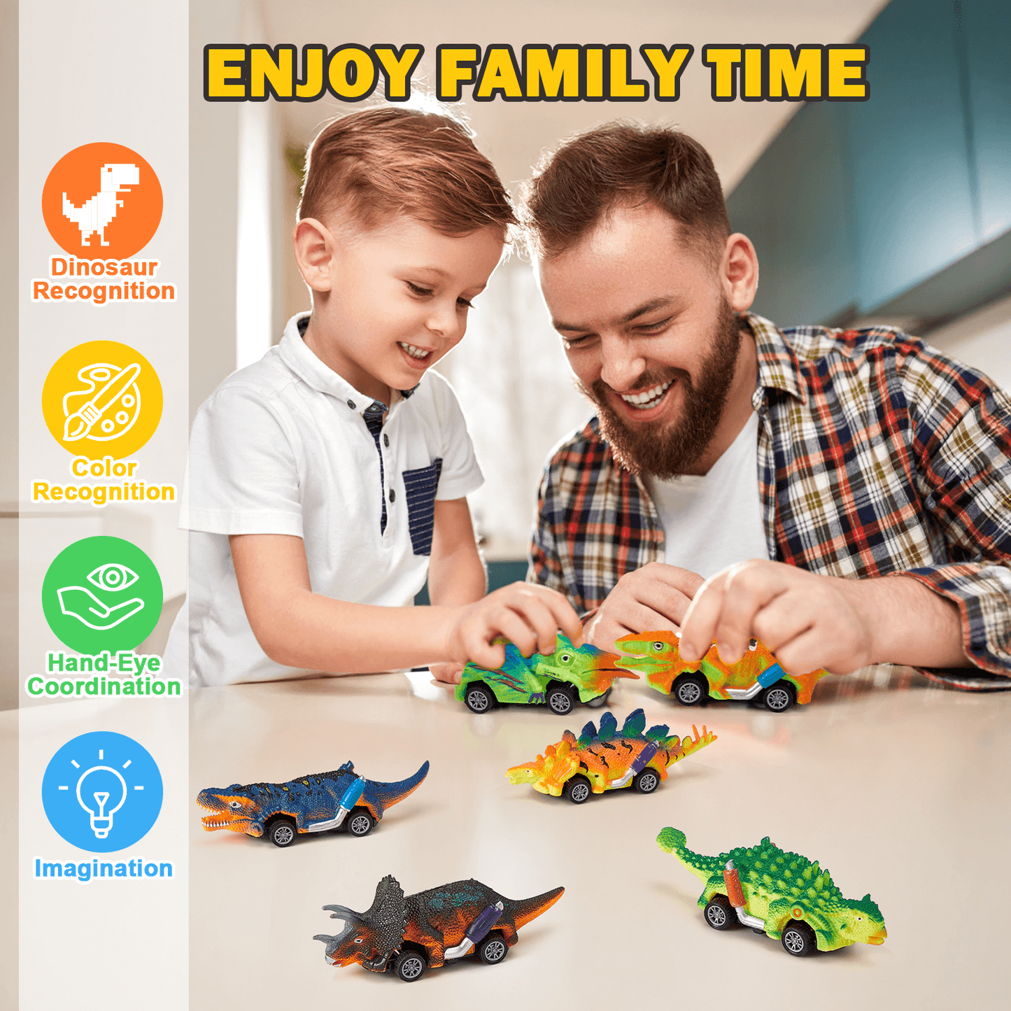 6 Pack Dinosaur Pull Back Car Toy