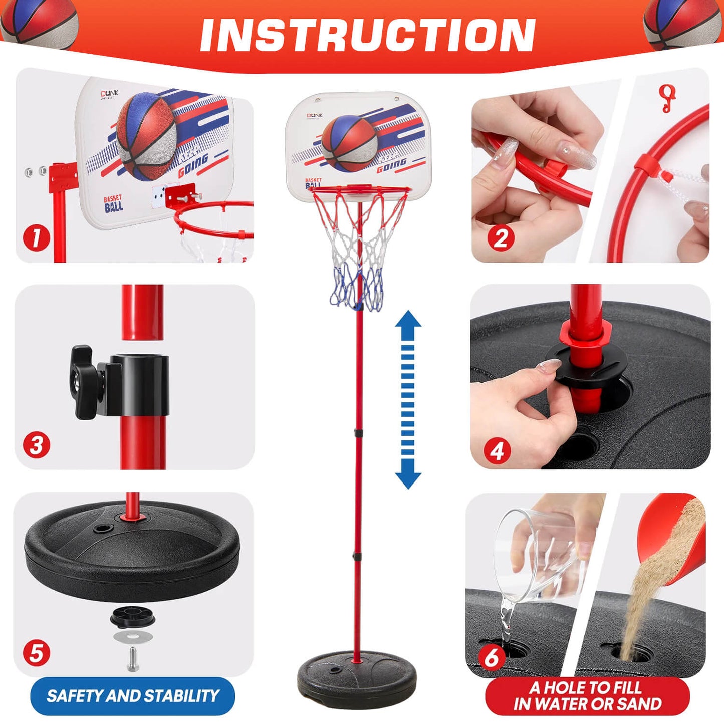 Adjustable Height Kids Basketball Hoop