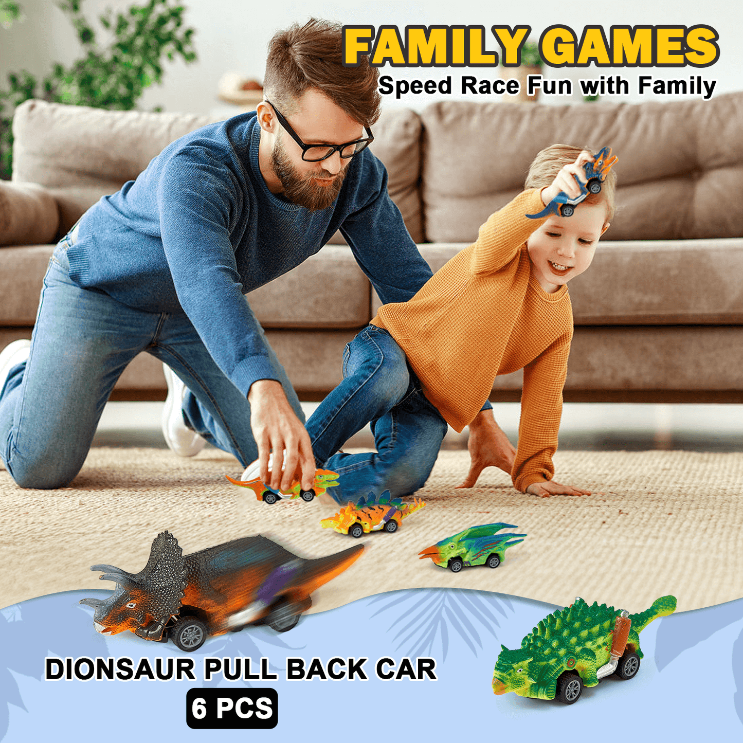 6 Pack Dinosaur Pull Back Car Toy