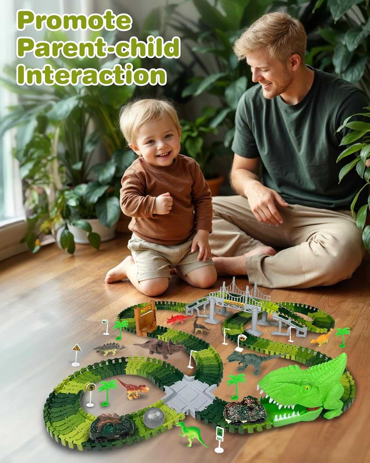 Dinosaur Race Car Track Toys Set 288PCS