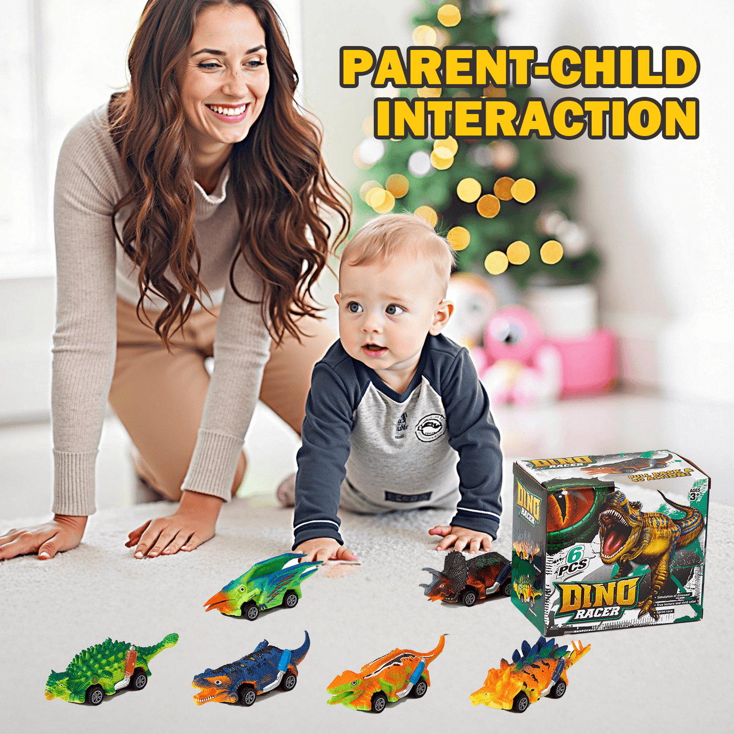 6 Pack Dinosaur Pull Back Car Toy