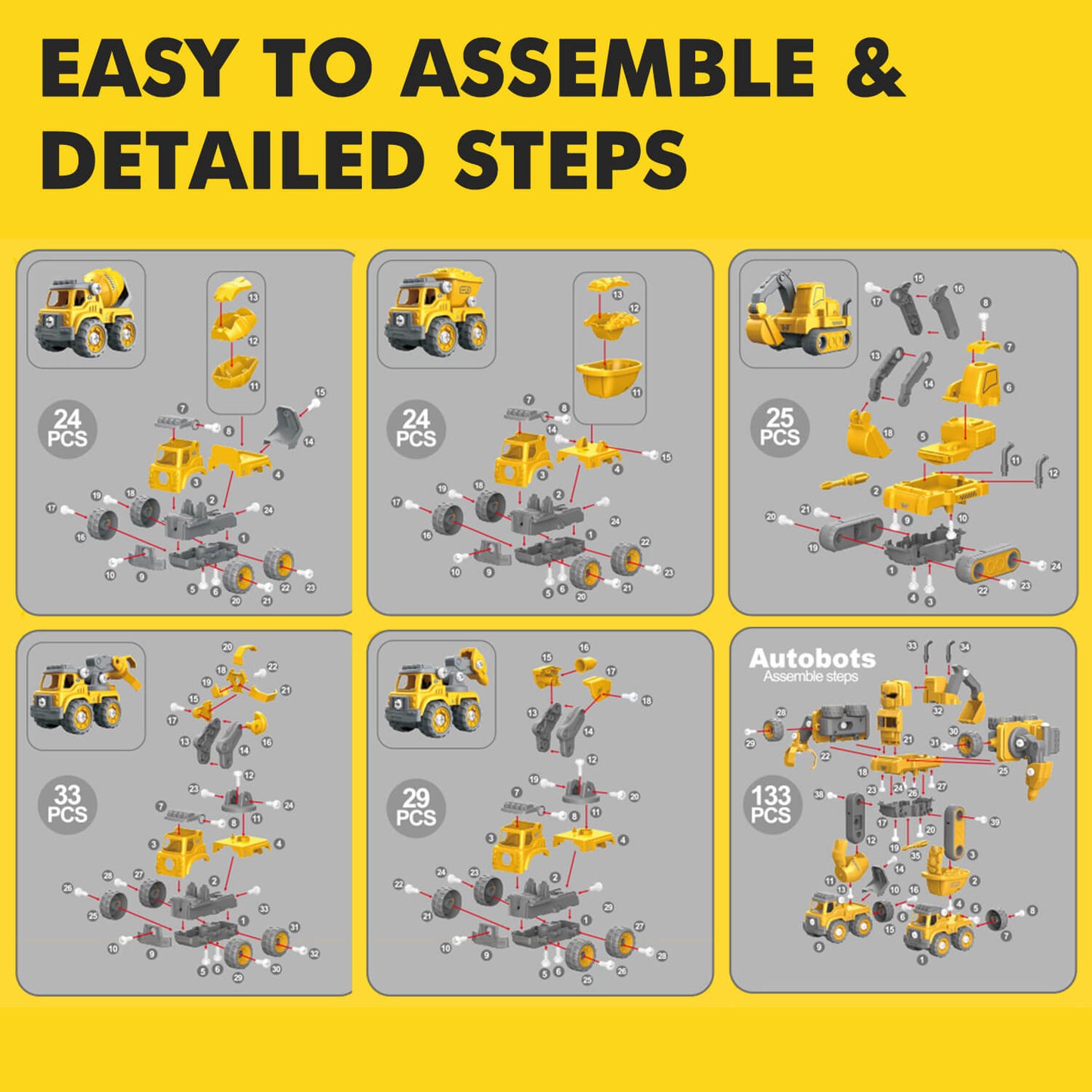 5 in 1 Robot Construction Vehicles Set