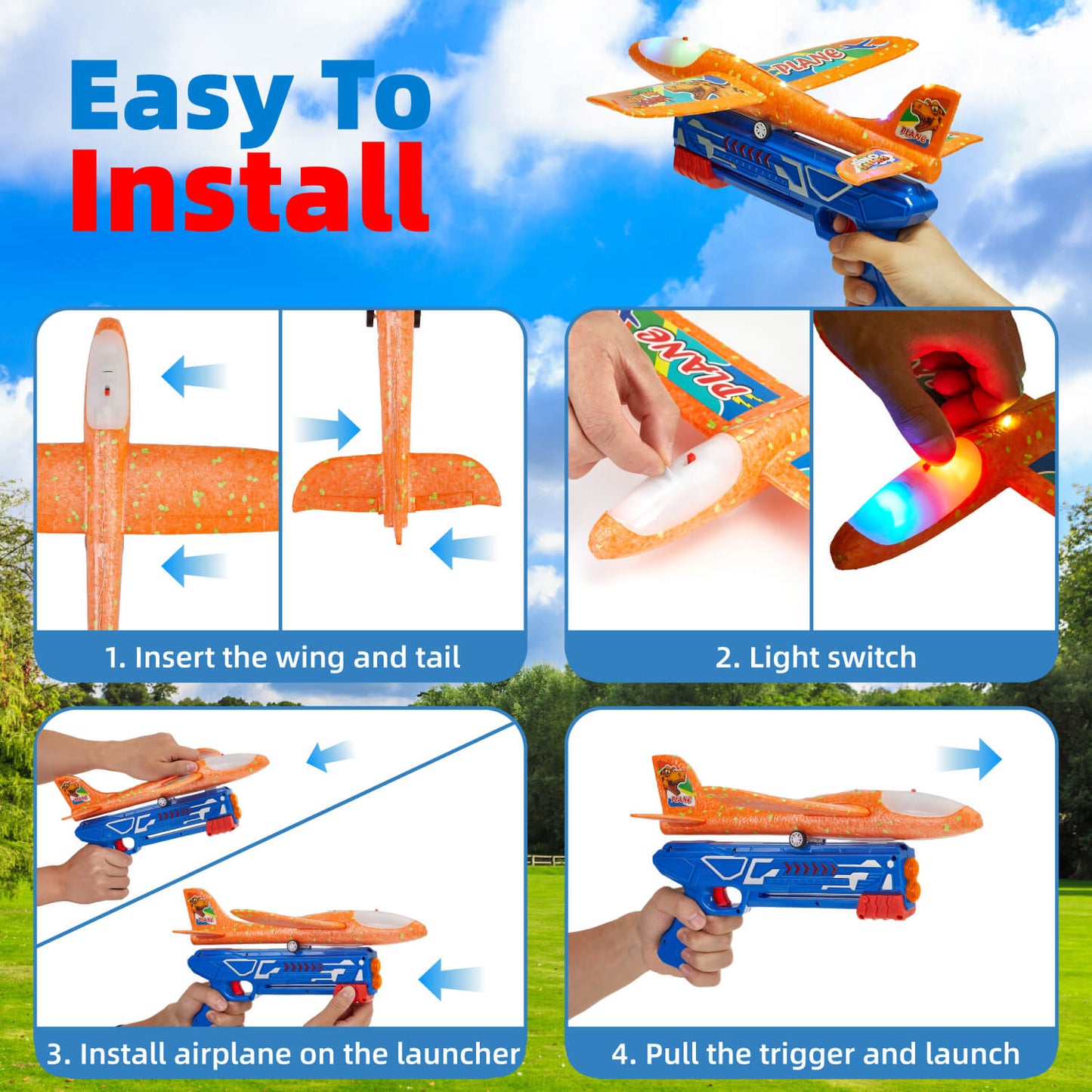 4 Pack LED Airplane Launcher Toy