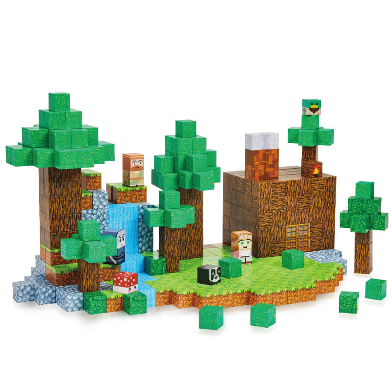 Close up of magnetic blocks with forest themed elements