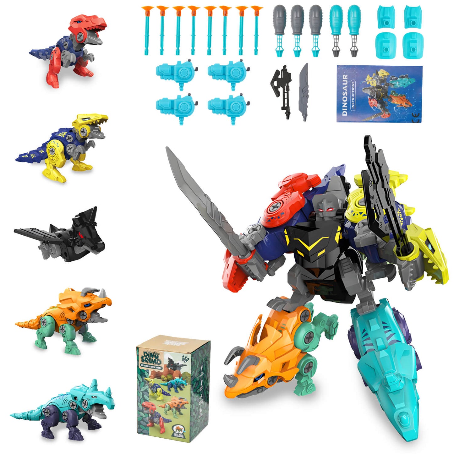 5-in-1-Spielzeug zum Zerlegen von Dinosaurier-Transformationsrobotern