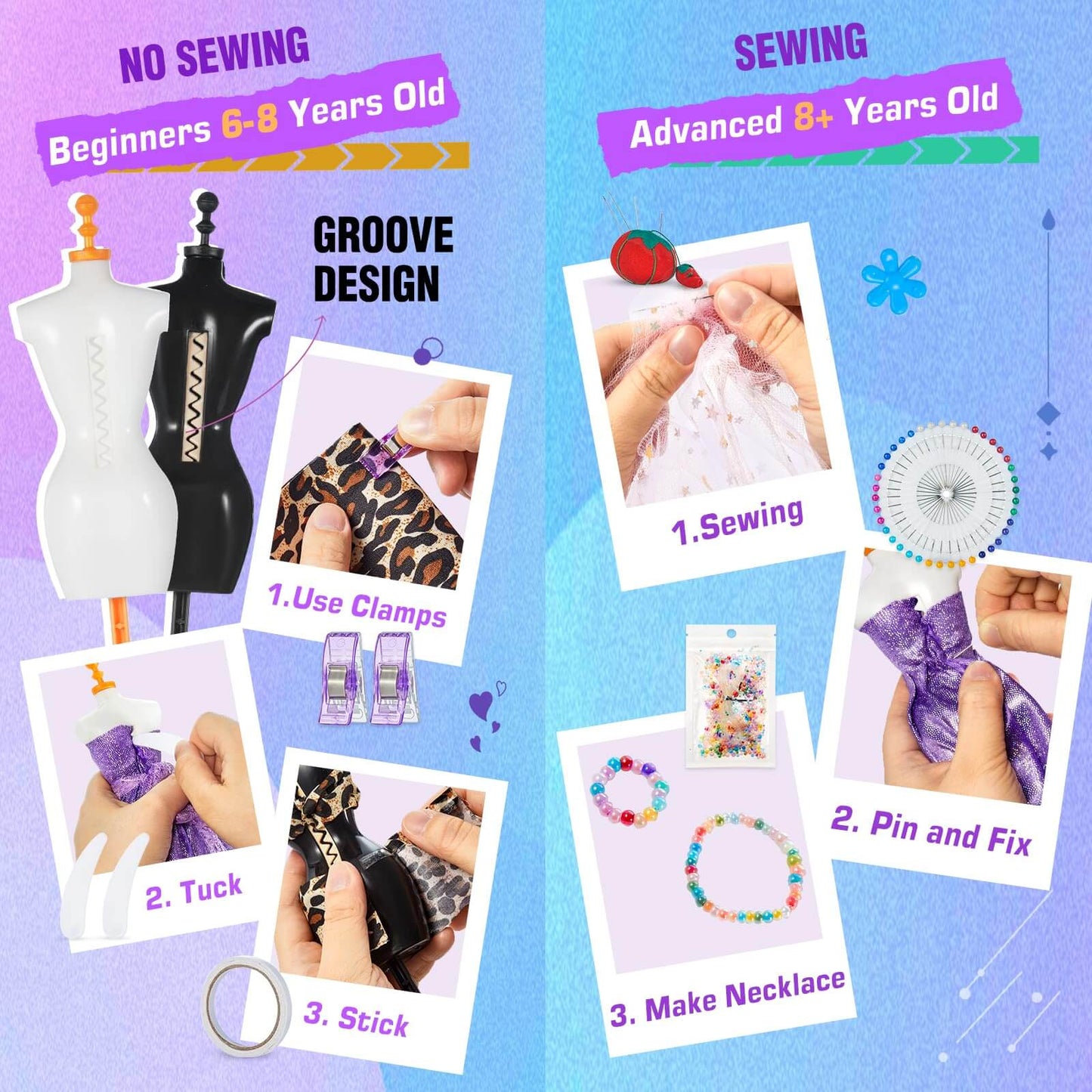 DIY Fashion Designer Kit for 6 8 (no sewing) and 8+ (sewing) girls’ creativity.