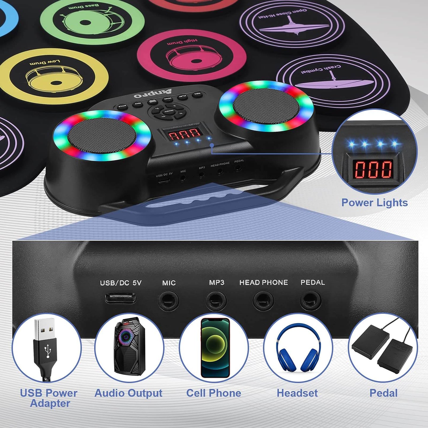 9 Pads Electronic Drum