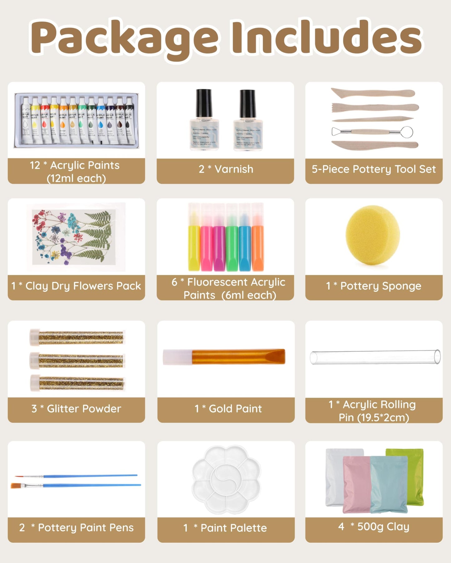 51 PCS Air Dry Clay Pottery Kit