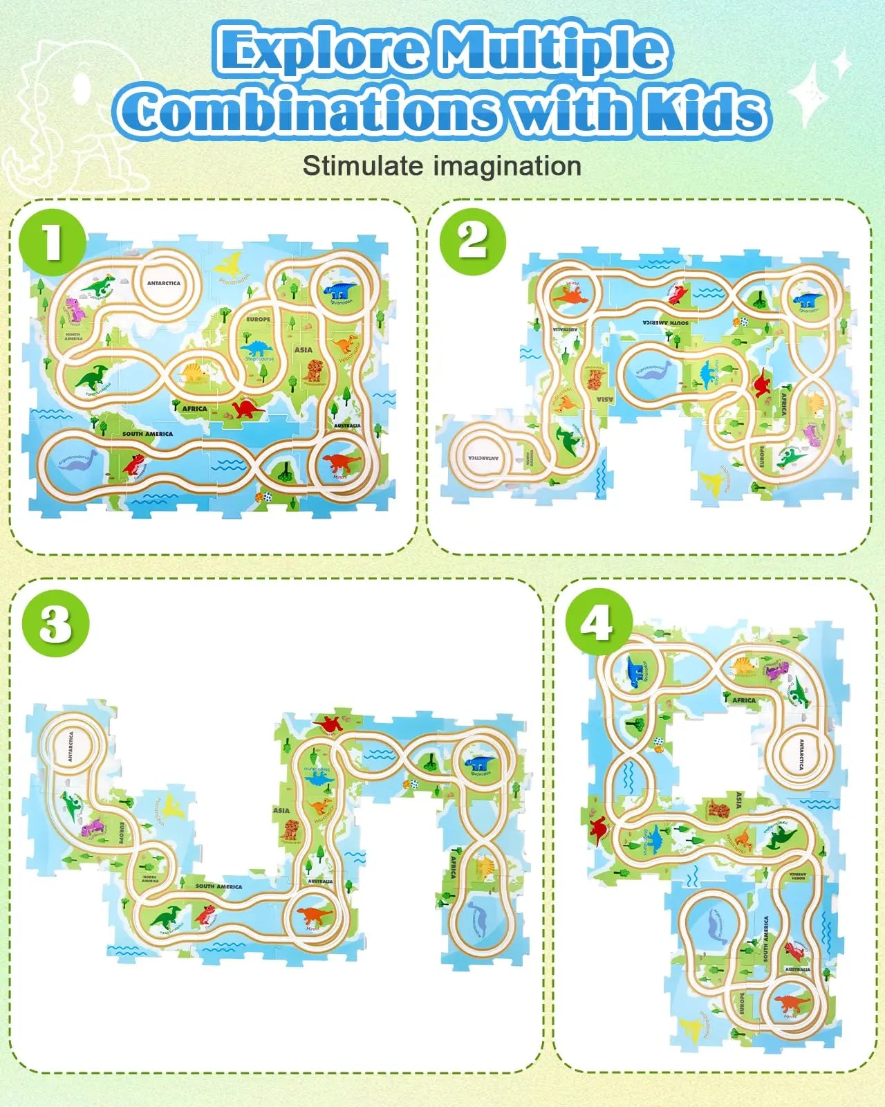 Four different track combinations for the puzzle car track set