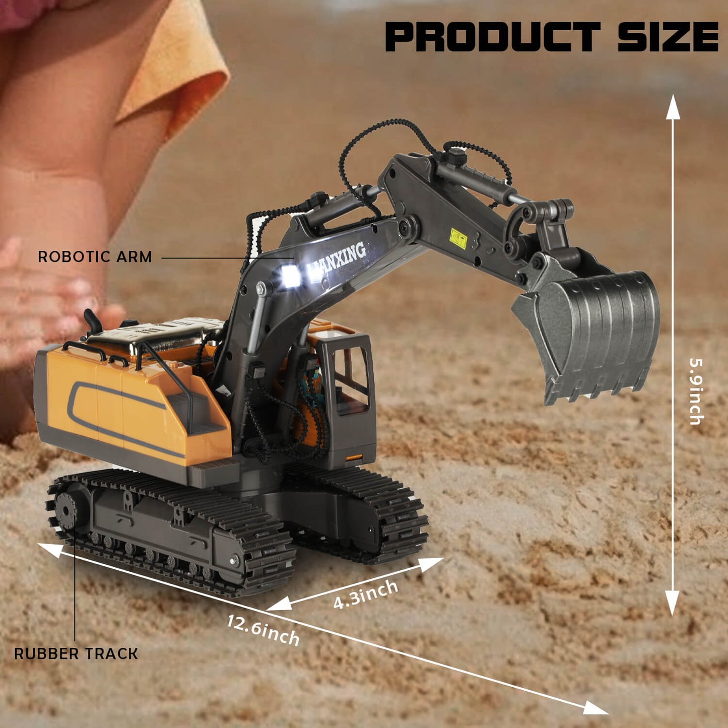 gleamkid remote control excavator product size display.