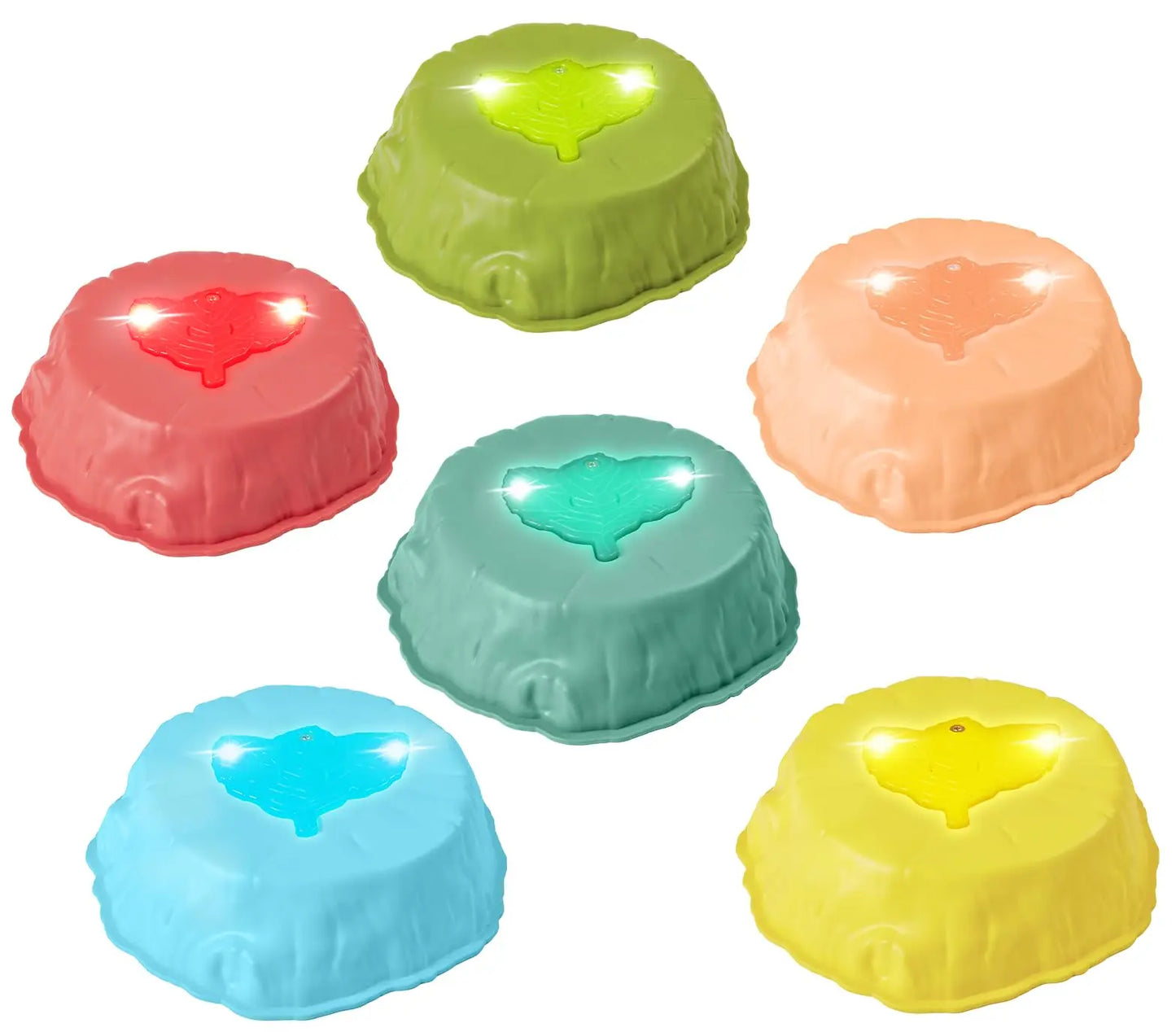 Set of 6 colorful musical light up stepping stones for kids.