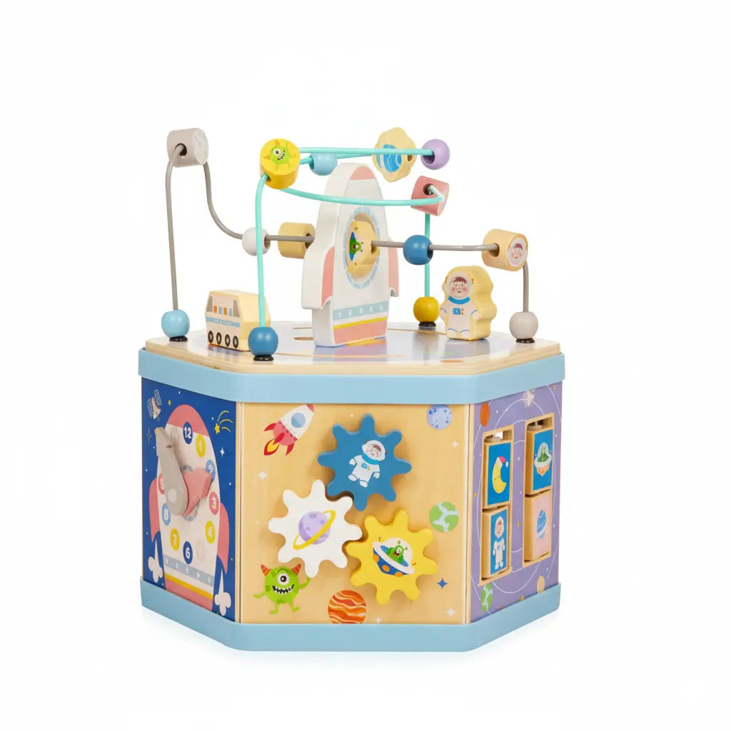 Wooden Montessori activity cube display