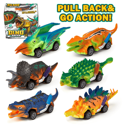 6 Pack Dinosaur Pull Back Car Toy