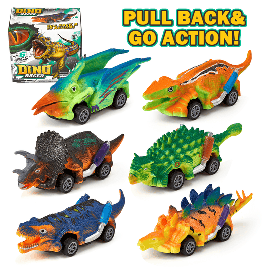 6 Pack Dinosaur Pull Back Car Toy