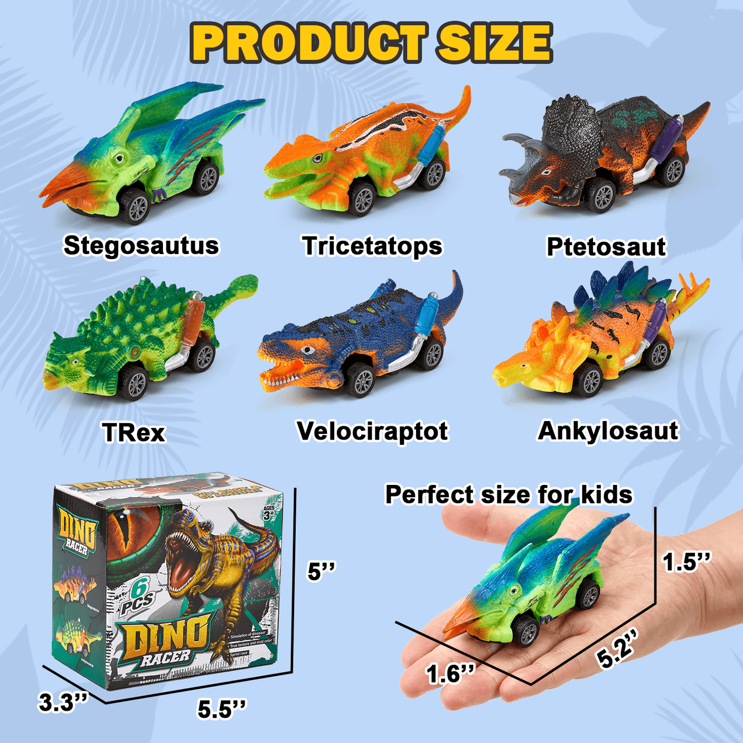 6 Pack Dinosaur Pull Back Car Toy