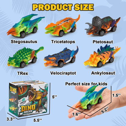 6 Pack Dinosaur Pull Back Car Toy