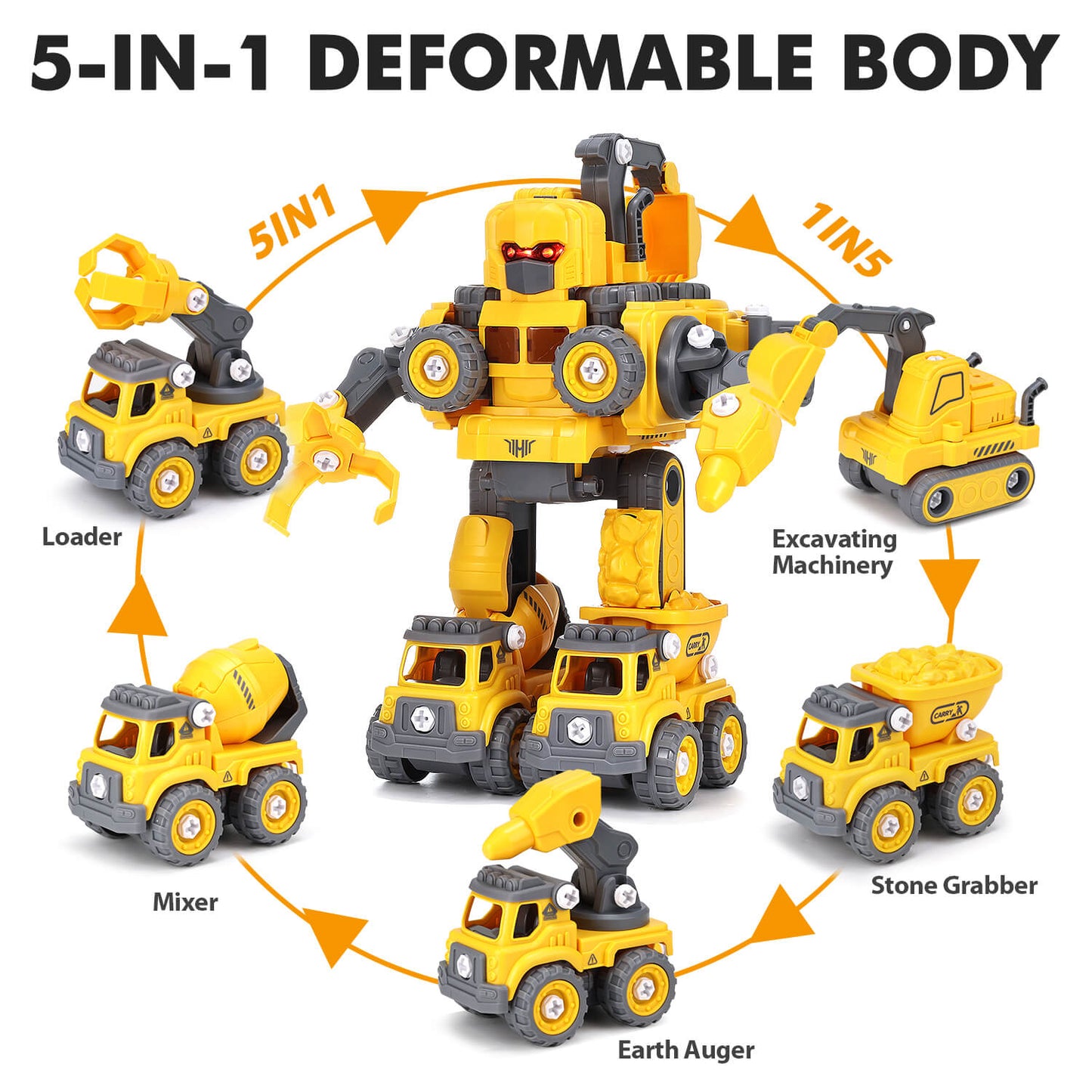 5 in 1 Robot Construction Vehicles Set
