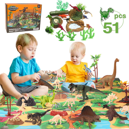Kids playing with 51 piece dinosaur toys set.
