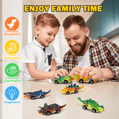 6 Pack Dinosaur Pull Back Car Toy