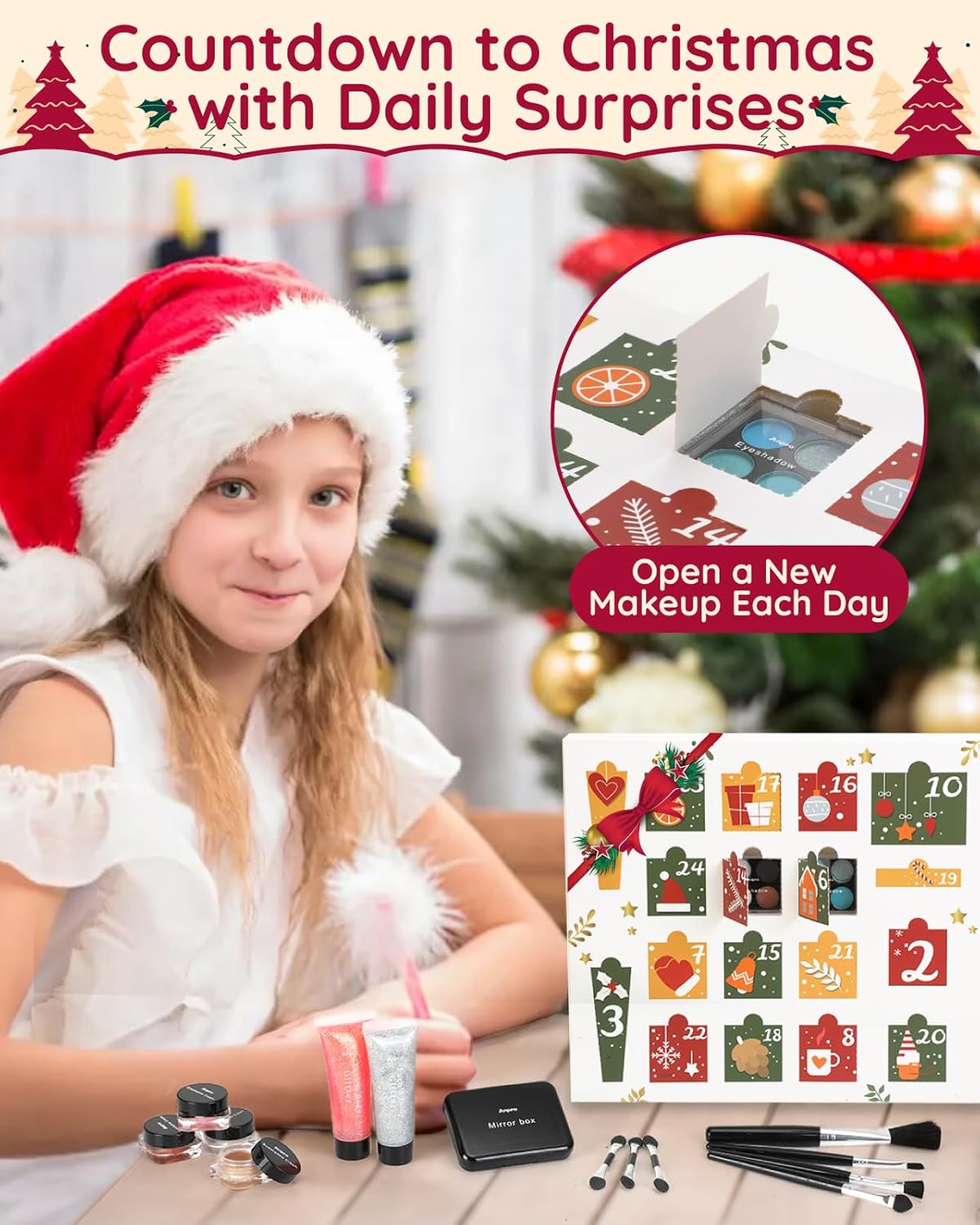 Christmas Makeup Advent Calendar for Teens Girls, 30pcs Christmas Countdown Calendar Makeup Gift Set, Xmas Gift Box Calendar for Teens Girls Full Kit