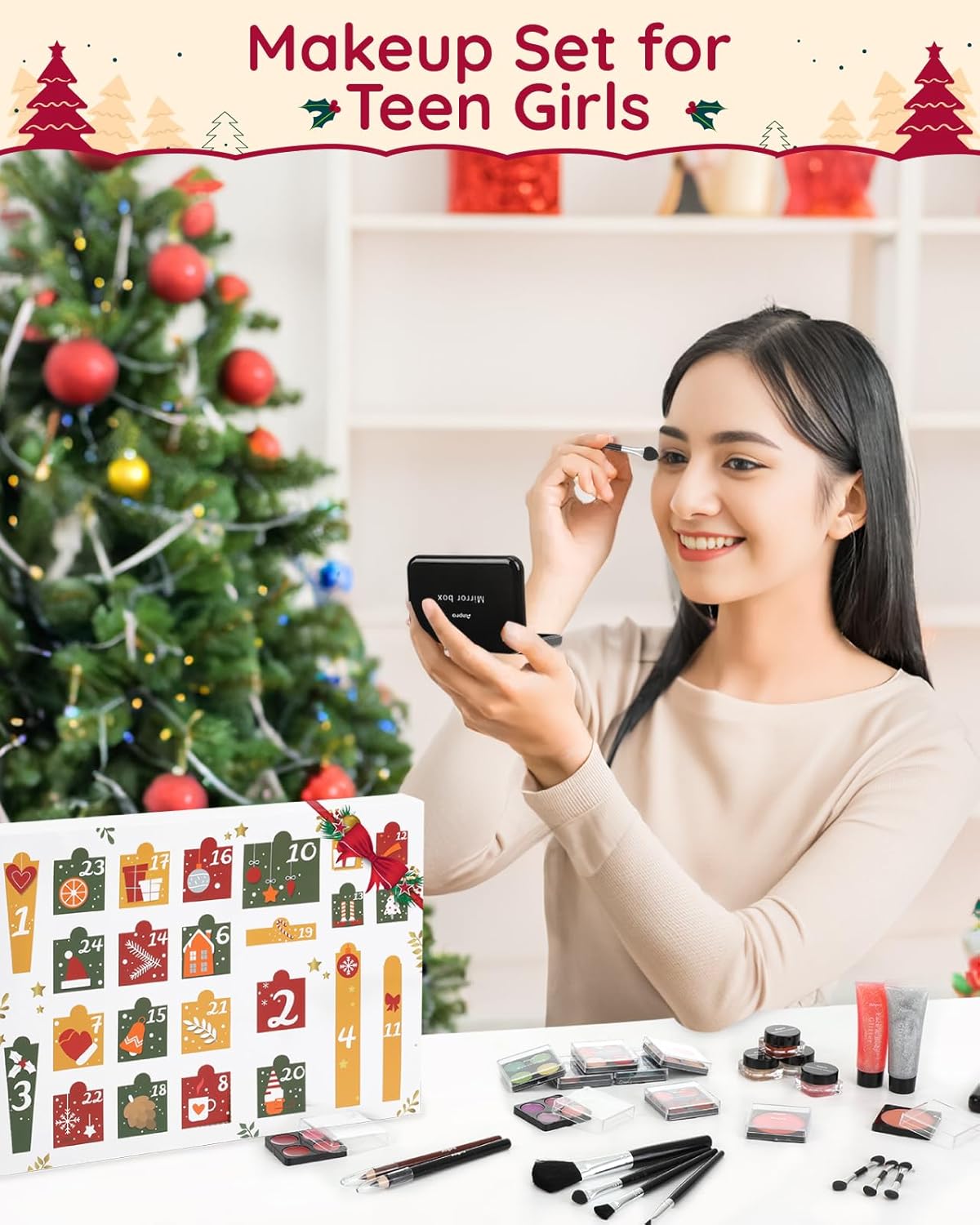 Christmas Makeup Advent Calendar for Teens Girls, 30pcs Christmas Countdown Calendar Makeup Gift Set, Xmas Gift Box Calendar for Teens Girls Full Kit