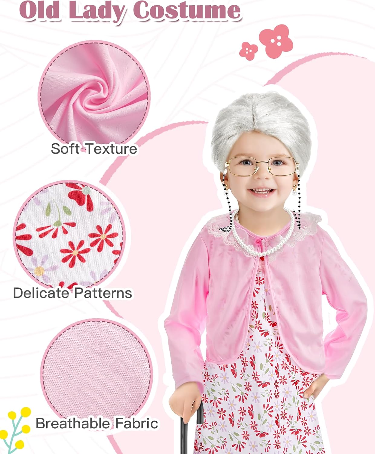Old Lady Costume for Kids | Granny Dress Up Kit with Wig & Accessories Old Lady Costume for Kids | Granny Dress Up Kit with Wig & Accessories