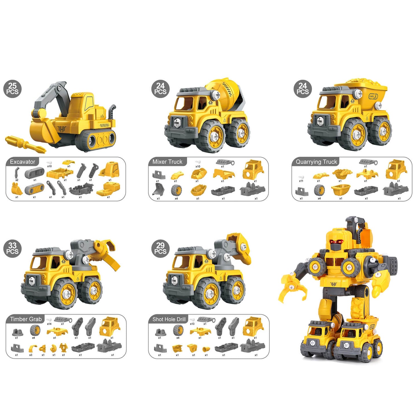 5 in 1 Robot Construction Vehicles Set