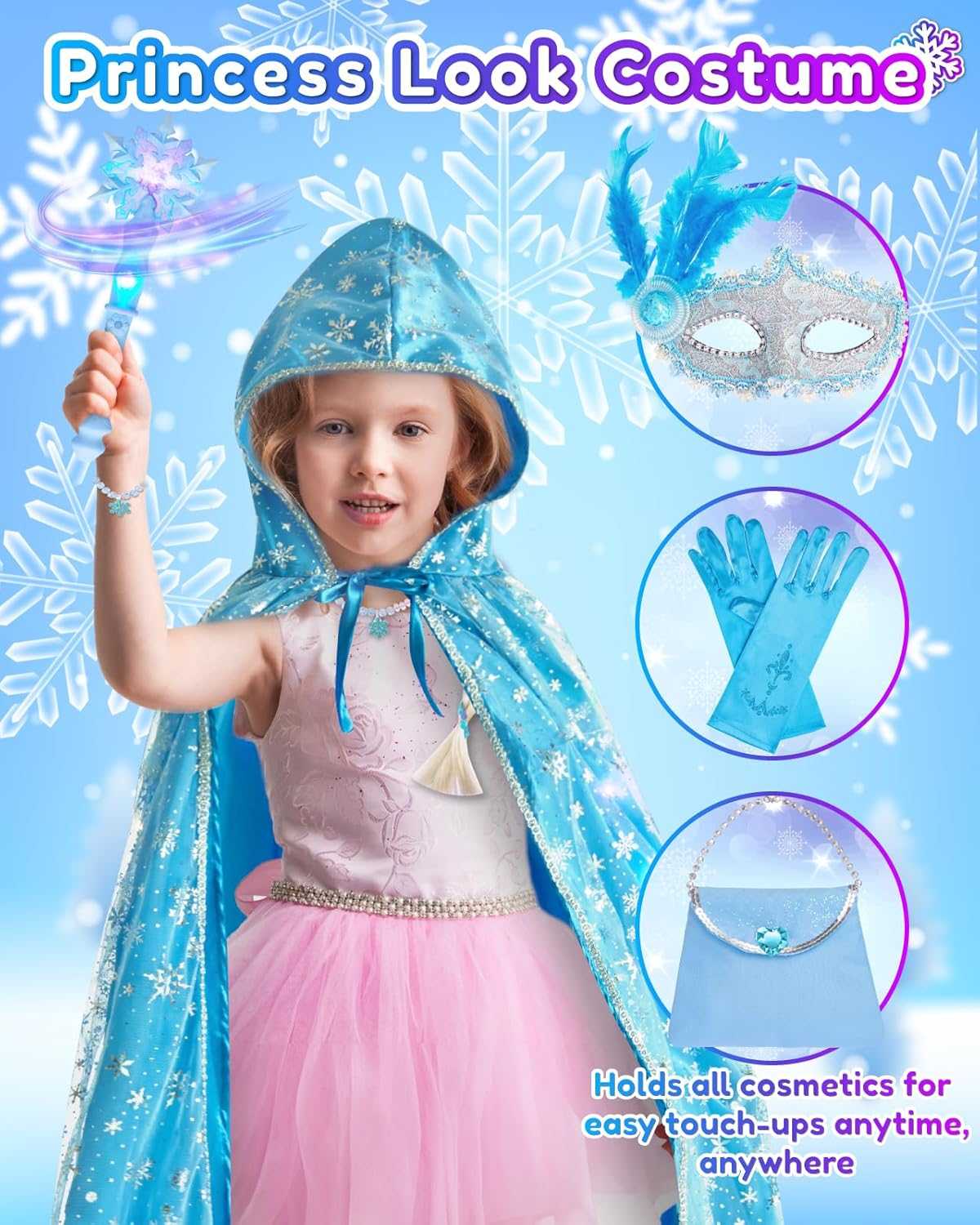 Frozen Princess Dress Up Set | Light-Up Cape, Music Wand & Makeup Kit Frozen Princess Dress Up Set | Light-Up Cape, Music Wand & Makeup Kit