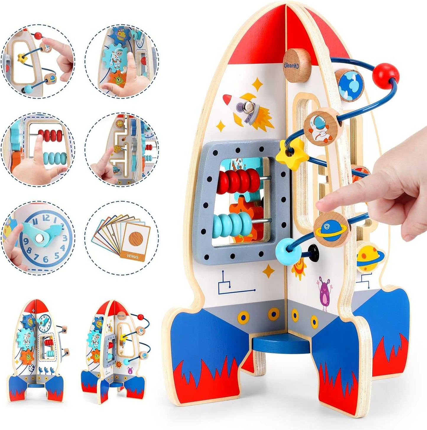 6-in-1 Space Rocket Wooden Activity Cube
