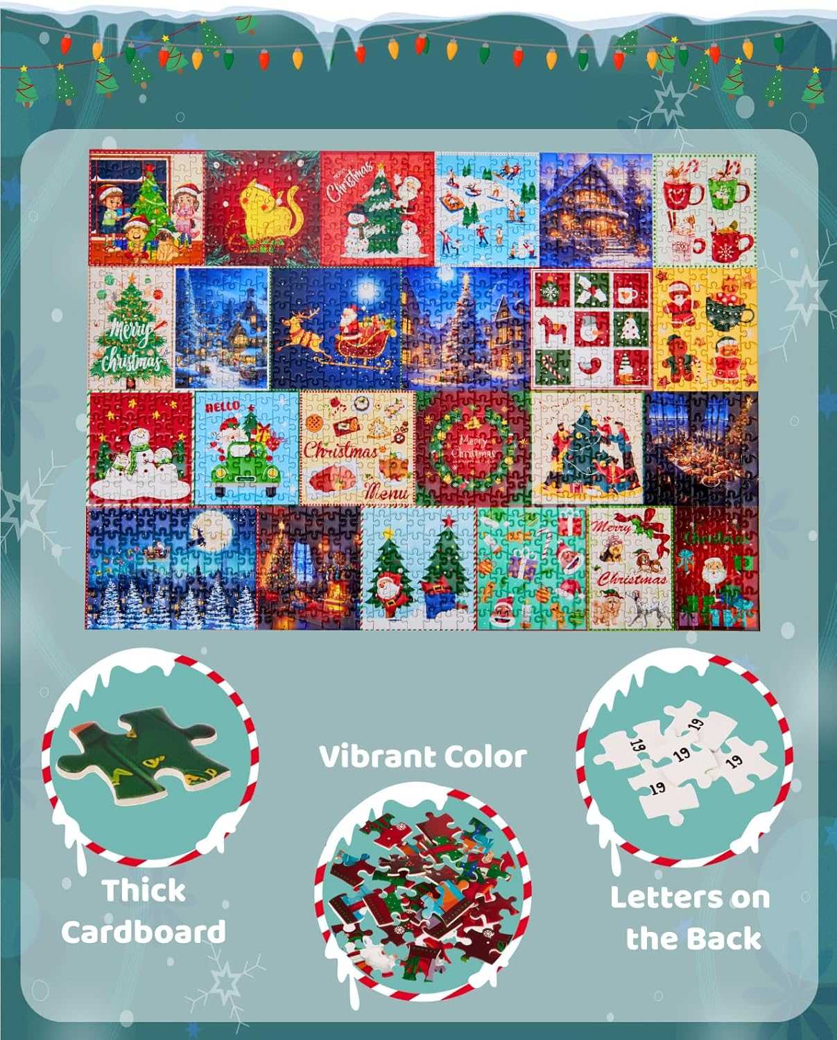 Advent Calendar 2024 Christmas Jigsaw Puzzle, 24 Days 1000 Pieces Christmas Countdown Calendar Puzzles, Holiday Christmas Puzzles as Christmas Home Decor for Kid Adult
