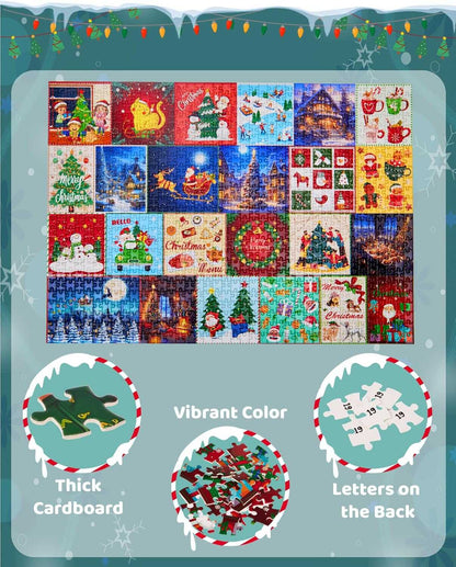 Advent Calendar 2024 Christmas Jigsaw Puzzle, 24 Days 1000 Pieces Christmas Countdown Calendar Puzzles, Holiday Christmas Puzzles as Christmas Home Decor for Kid Adult