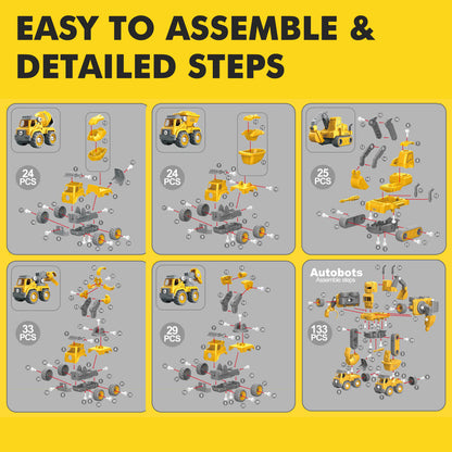 5 in 1 Robot Construction Vehicles Set