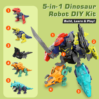 5 in 1 Take Apart Dinosaur Transform Robot Toys