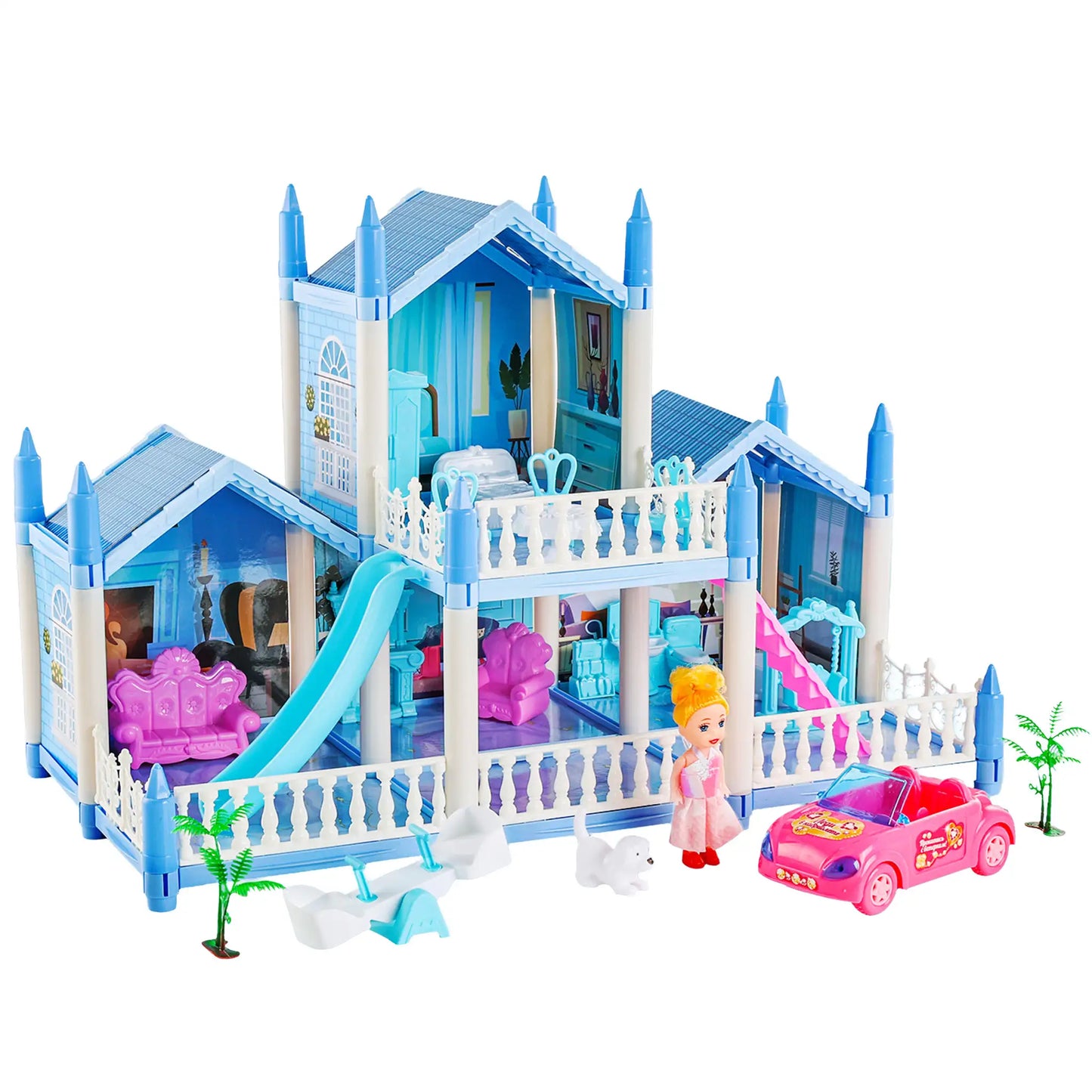 Blue Dollhouse Pretend Play Set