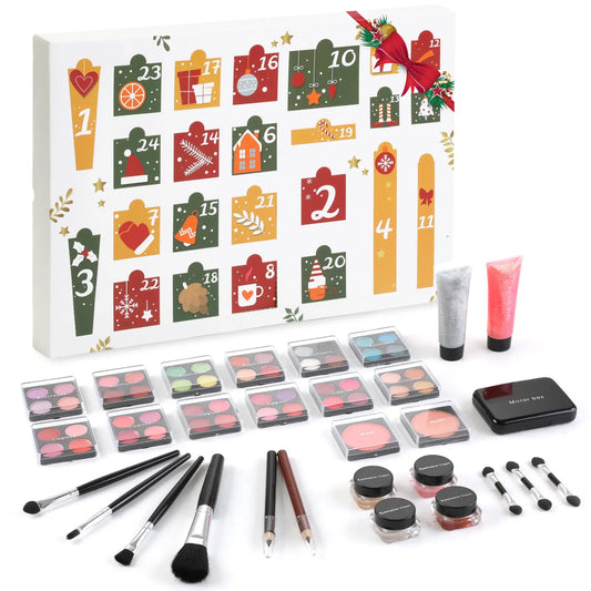 The Christmas makeup advent calendar 2025 shown with the complete 30-piece beauty set, an ideal Christmas gift for teens.