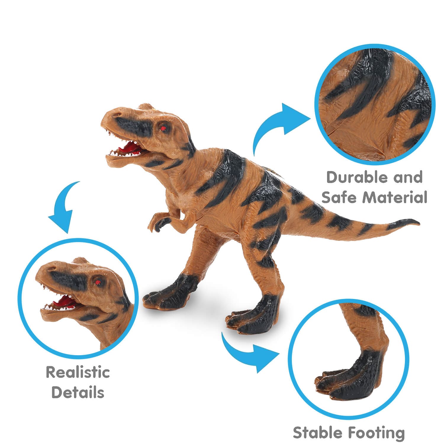 Gleamkid dinosaur figure showcasing durable, safe material, realistic details, and stable footing.