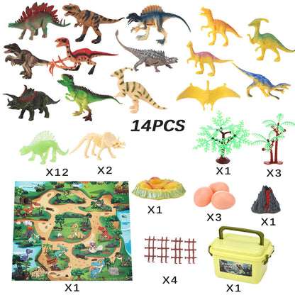 Gleamkid Anpro dinosaur play set showing 43 pieces including dinosaurs, trees, and accessories.