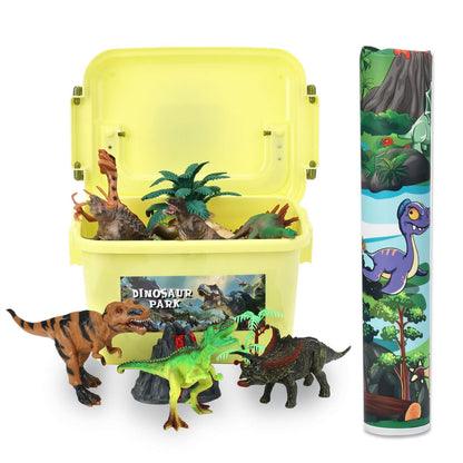 Gleamkid dinosaur play set with storage box and rolled   up play mat.