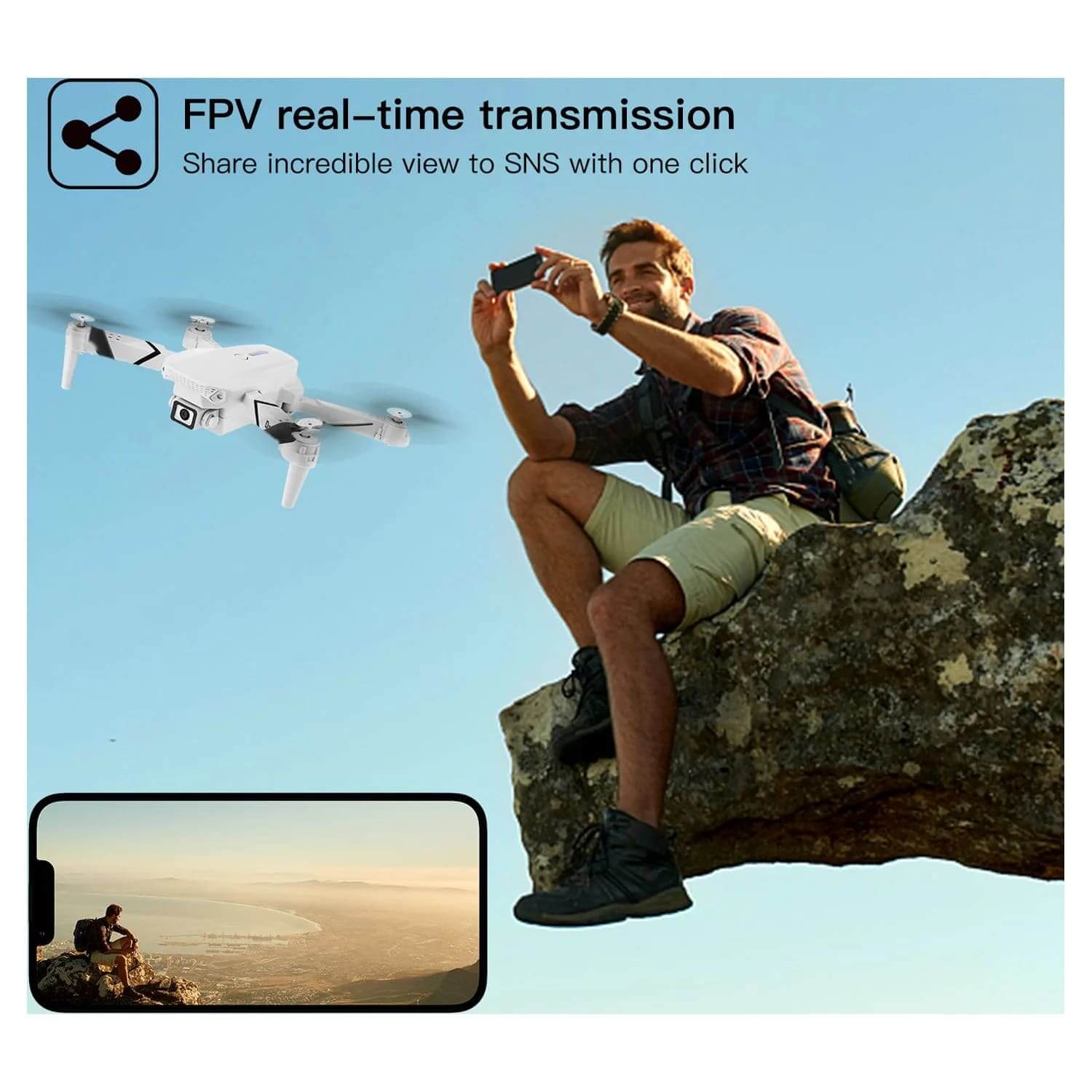 Drone with FPV real-time transmission. 