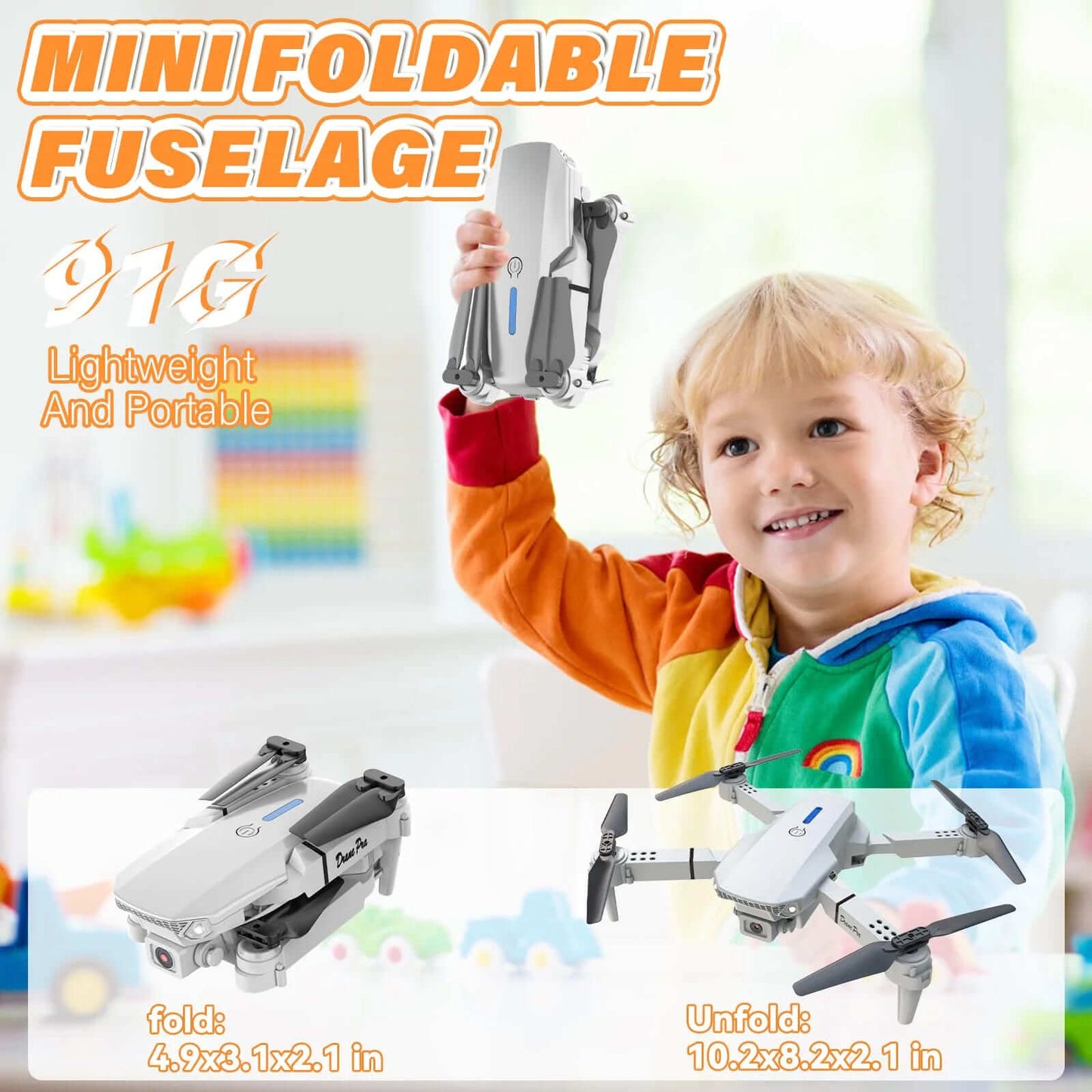Mini foldable drone fuselage, 91G lightweight and portable. 