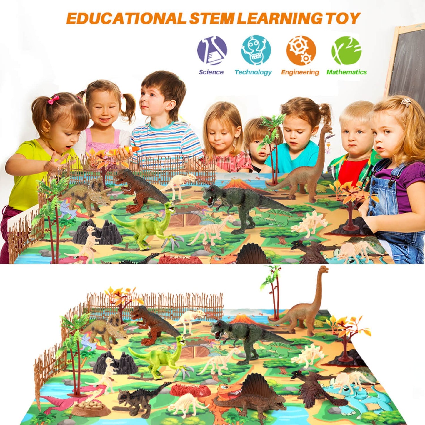 51 pcs dinosaur toys as an educational STEM learning tool. Beneficial for kids' science, technology, engineering, and math understanding.