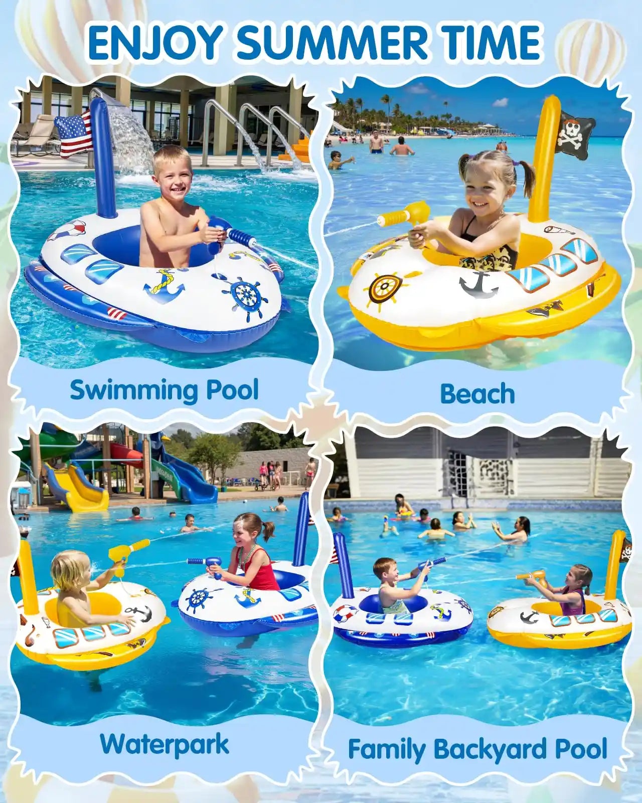 Versatile kids pool toys perfect for swimming pools, beaches, waterparks, and backyard summer parties.