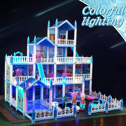 kids dollhouse illuminated with colorful lighting