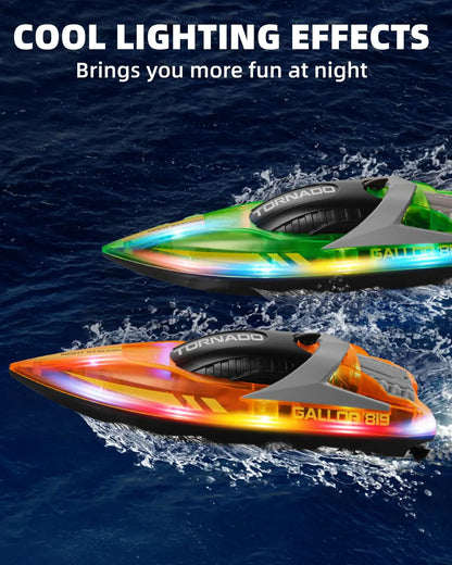 The Gleamkid RC boats with cool LED lighting effects, perfect for exciting nighttime racing on the water.