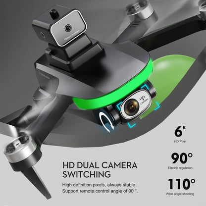 Mini S5S drone showcasing its HD dual camera. Offers 6K HD pixels, 90° electric regulation, and 110° wide  angle shooting for great aerial footage.