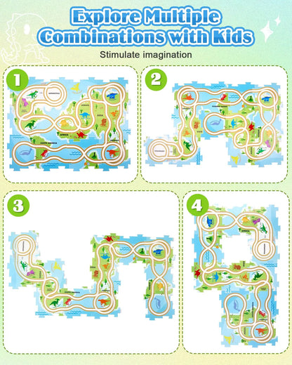 Four different track combinations for the puzzle car track set